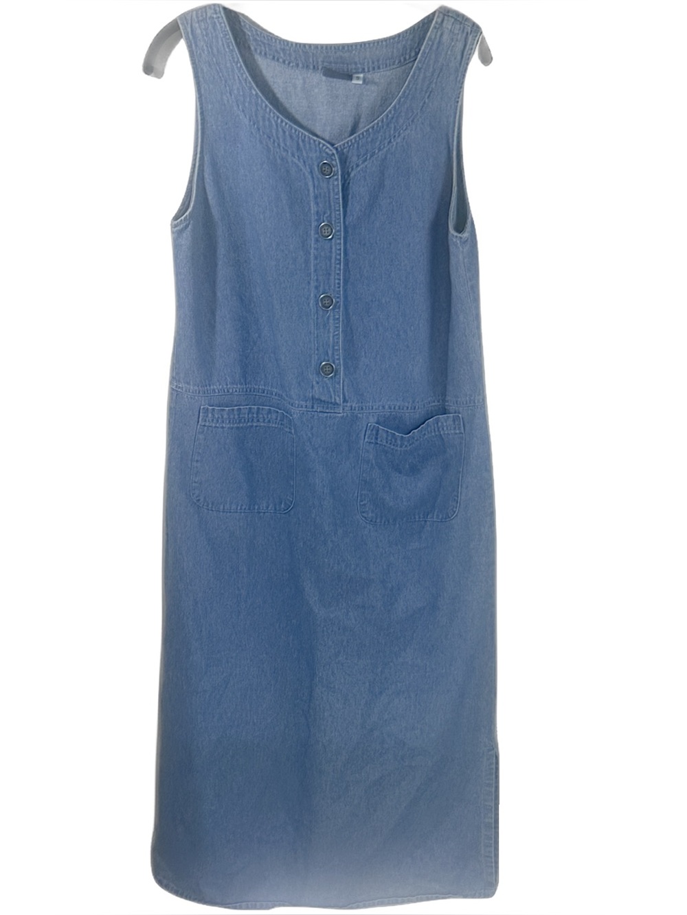 90’s IVY Vintage Women's Blue Denim Button-Front Jumper Midi Dress